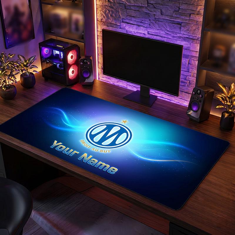 Olympique Marseille FC Benutzerdefiniertes Großes Mauspads, Personalisierter Name Textdruck, Fußball Logo Rutschfeste Schreibtischmatte Gaming Geschenk