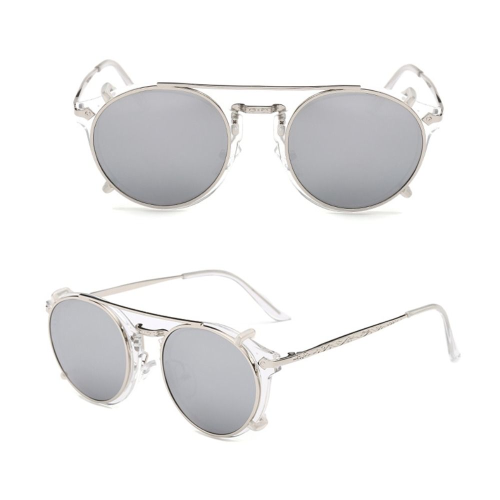 Doppelschicht Steampunk Klapp-Sonnenbrille Zwei Nutzungsarten Schwarze Gläser Punk-Brille Klappdeckel Computerbrille