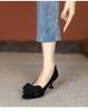 2025 Spring/Autumn Black Bow Low Heel Stiletto: French Pointed Toe Women's High Heels.