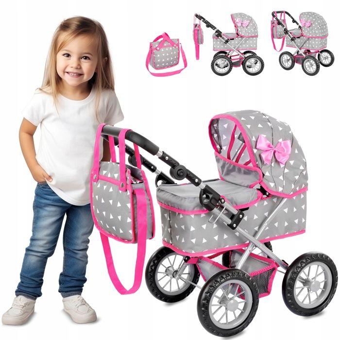 Poussette landau pour poupée pliable avec capote, poignée réglable et sac - Kinderplay (KP0261S)