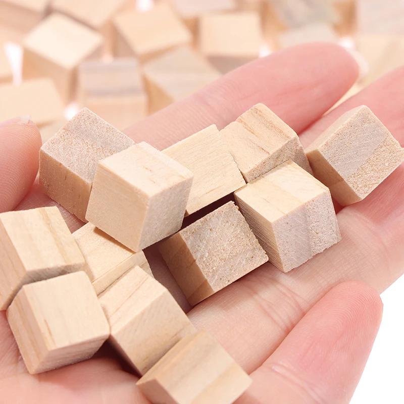 50/100PCS Unfinished Blank Mini DIY Wooden Square Blocks 1cm Wood Solid Cubes for Woodwork Craft Kids Puzzle Making Material