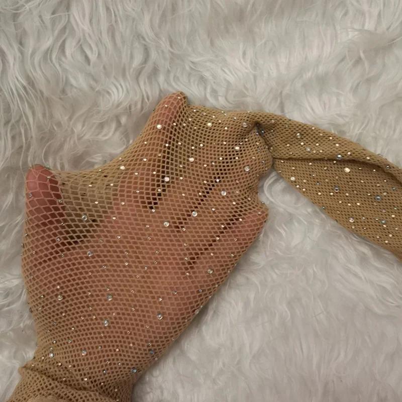 Female Slim Rhinestone Mesh Nylon Shiny Stocking Summer Fishnet Diamonds Pantyhose Women Sexy Fashion Shiny Net Shapewear Tights