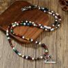 Tribal Pattern Handmade Long Pendant Necklace With Volcano Stone And Glass Beads For Daily Wear