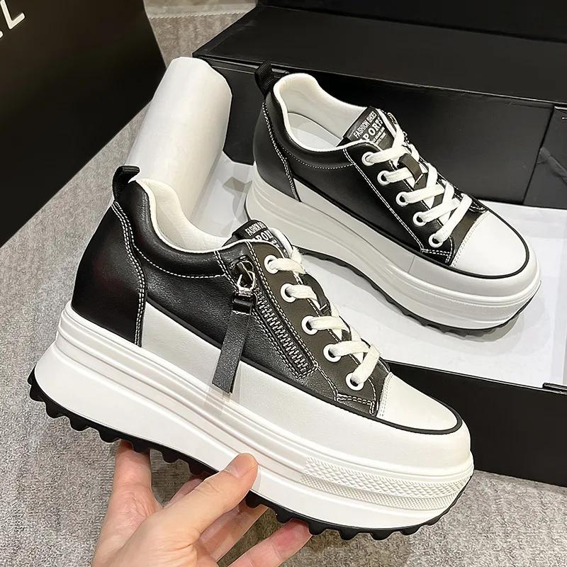 Fashion 2025 New 8.5cm Women dermis Sneakers Autumn Winter Hidden Heel Casual Shoes Side Zip Women White Platform White shoes 34 40