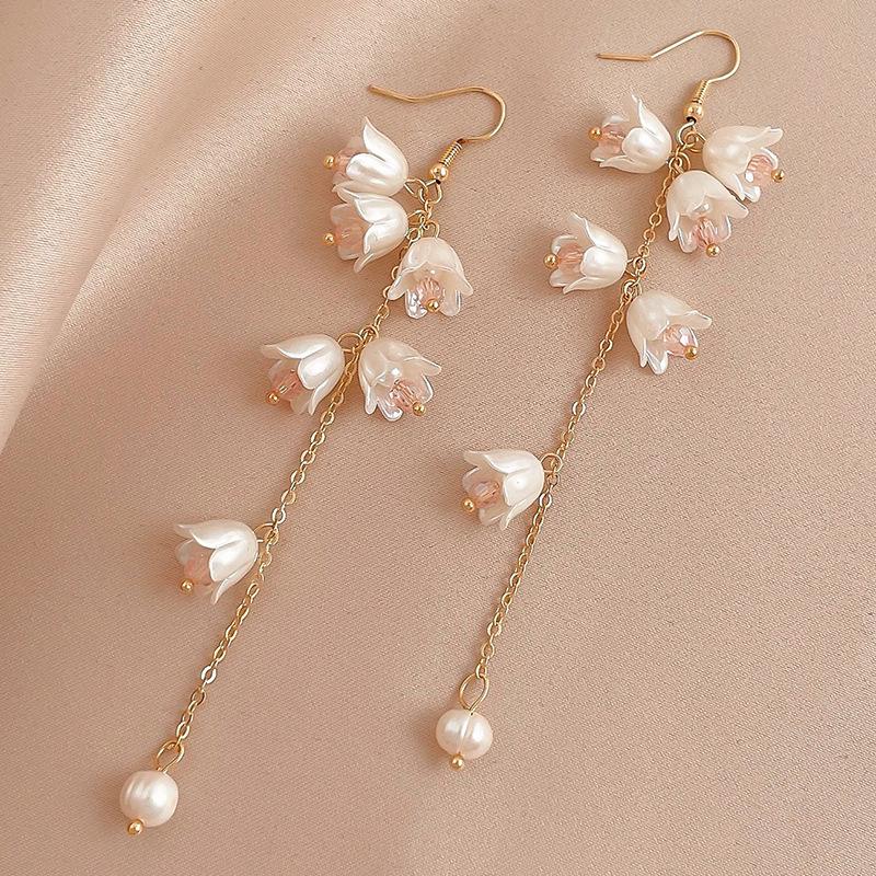 

Elegant Lily of the Valley Pearl & Crystal Acrylic Ear Hooks - Eco-Friendly European/American Fashion Earrings for Women