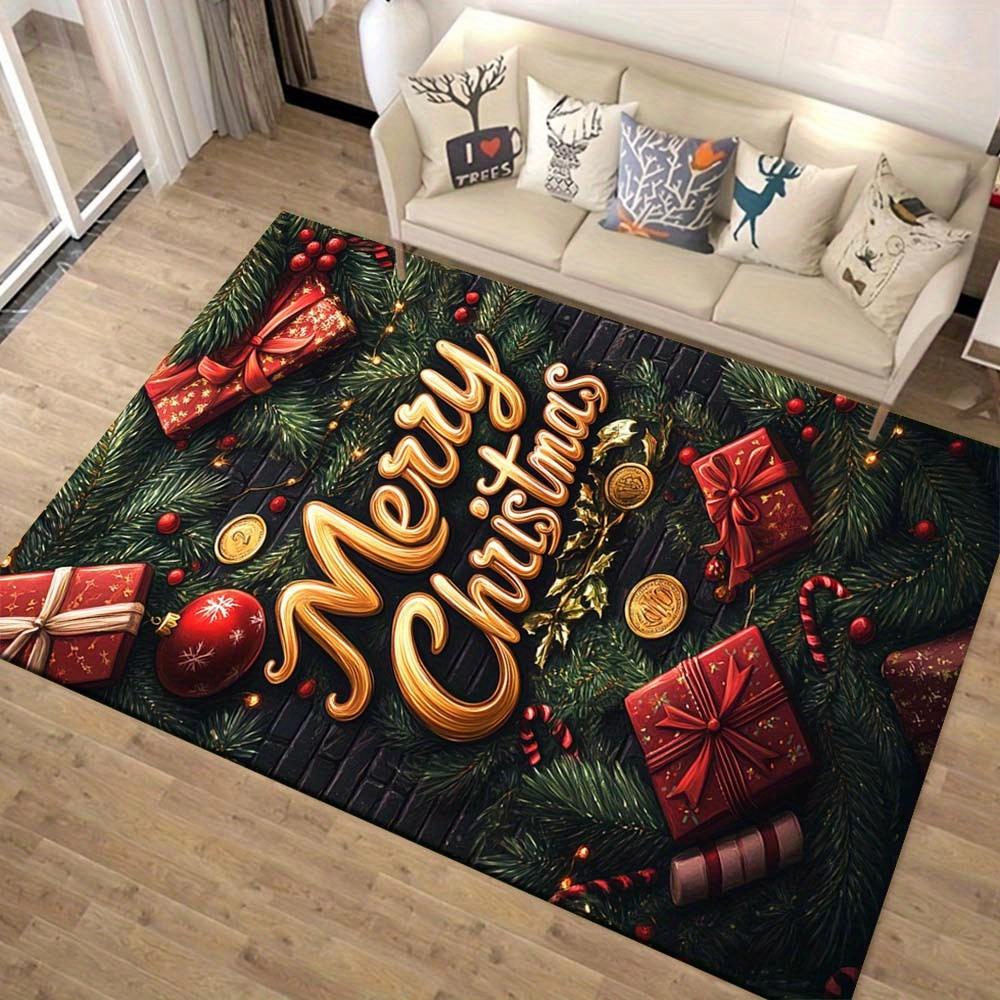 1pc Christmas Themed Rug, Merry Christmas Print, Bedside Carpet, Non slip Laundry Room Mat, Machine Washable Water Absorbing Entrance Door M