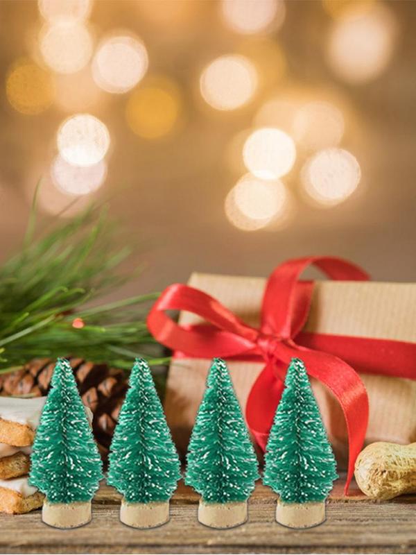 12 Pcs Christmas Tree Mini Pine With Wood Base Wooden Christmas Tree Snow Landscape Xmas Trees Xmas Tabletop Decorative Gifts