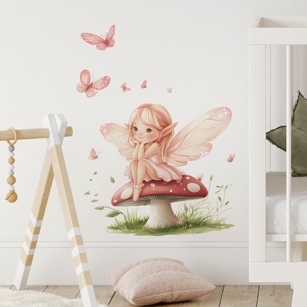 Cartoon Mushroom Fairy Butterfly Wall Sticker Self-Adhesive Removable Home Decor Art
