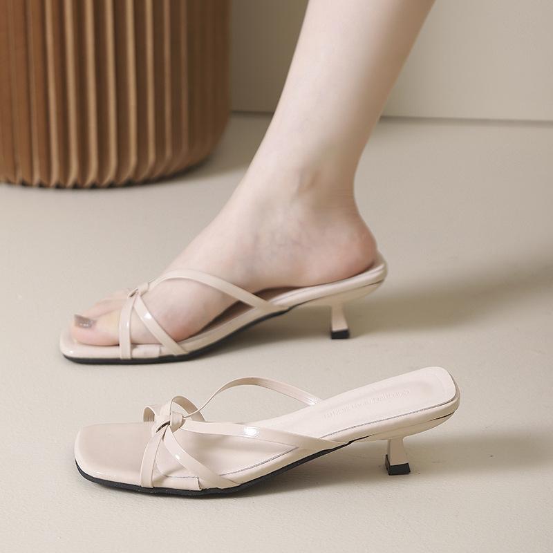French square head cross thin strap high heel cool slippers women's 2025 summer new temperament thin heel toe Roman sandals