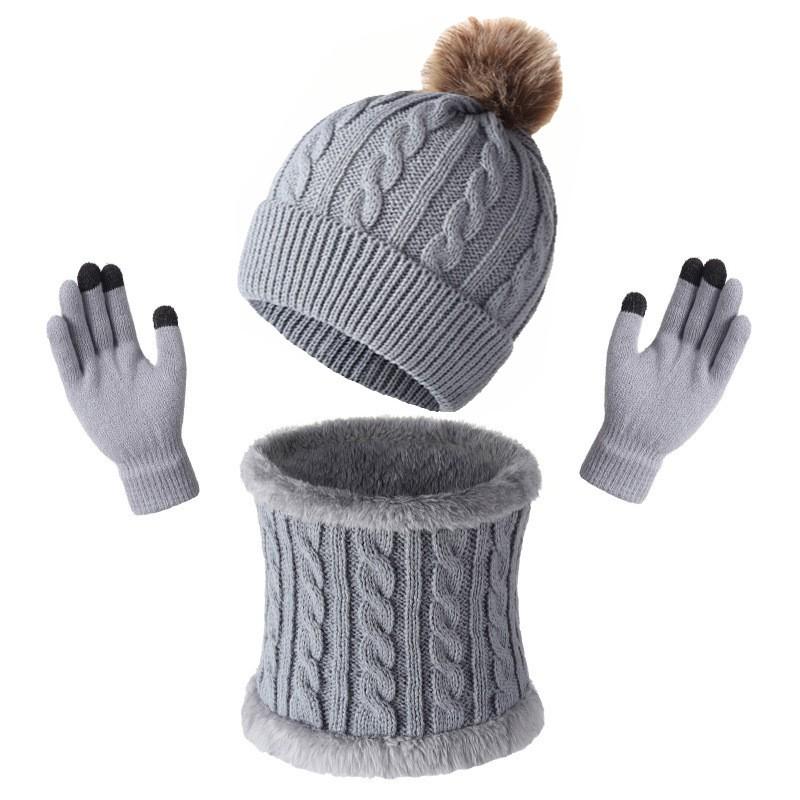 Warm Winter Knit Hat Scarf Gloves Set Men Women Outdoor Cold Weather Accessory Acrylic Triple Pack
