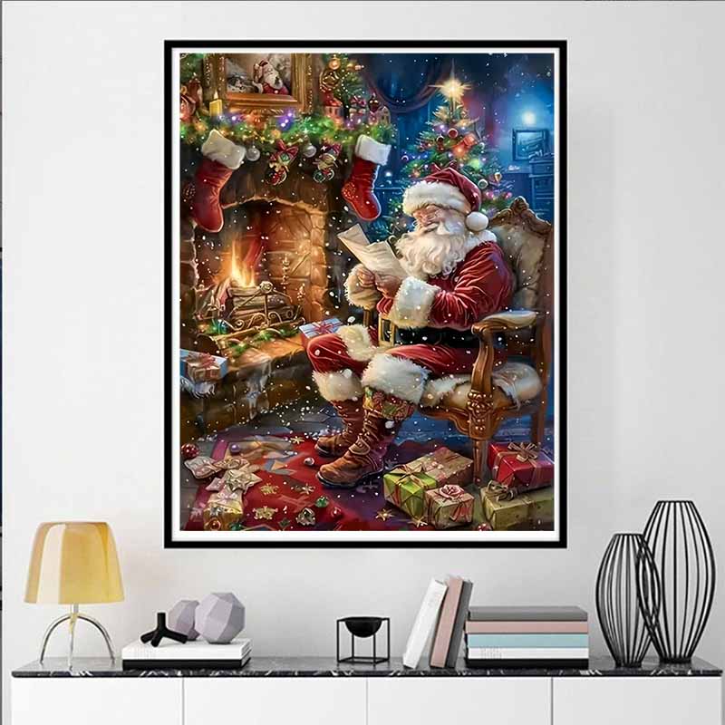 Santa Claus Diamond Painting Painting Set, DIY Cross Stitch Crafts, 5D Gem Rhinestone Crafts, Home Decoration Wall Mural Gifts