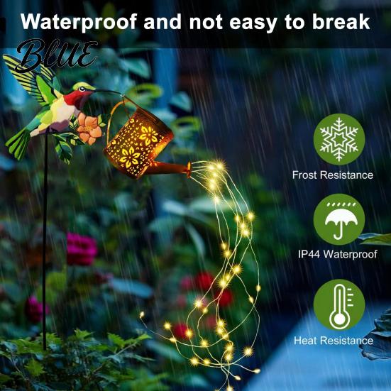 Backyard Decorative Lighting Solar Watering Can Garden Light Metal Hollow-Out Hummingbird Shepherd Hook Lights Outdoor Spike Lamp for Lawn Pathway