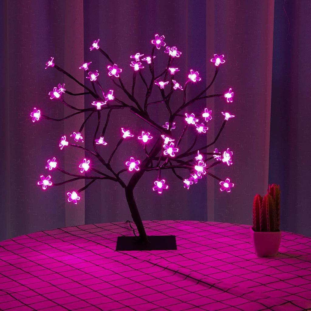 18-Inch LED Cherry Blossom Bonsai Tree Lamp with 28 Pink LEDs | Adjustable Silicone Branches | Corded Electric Night Light for Room, Home & Gift Décor