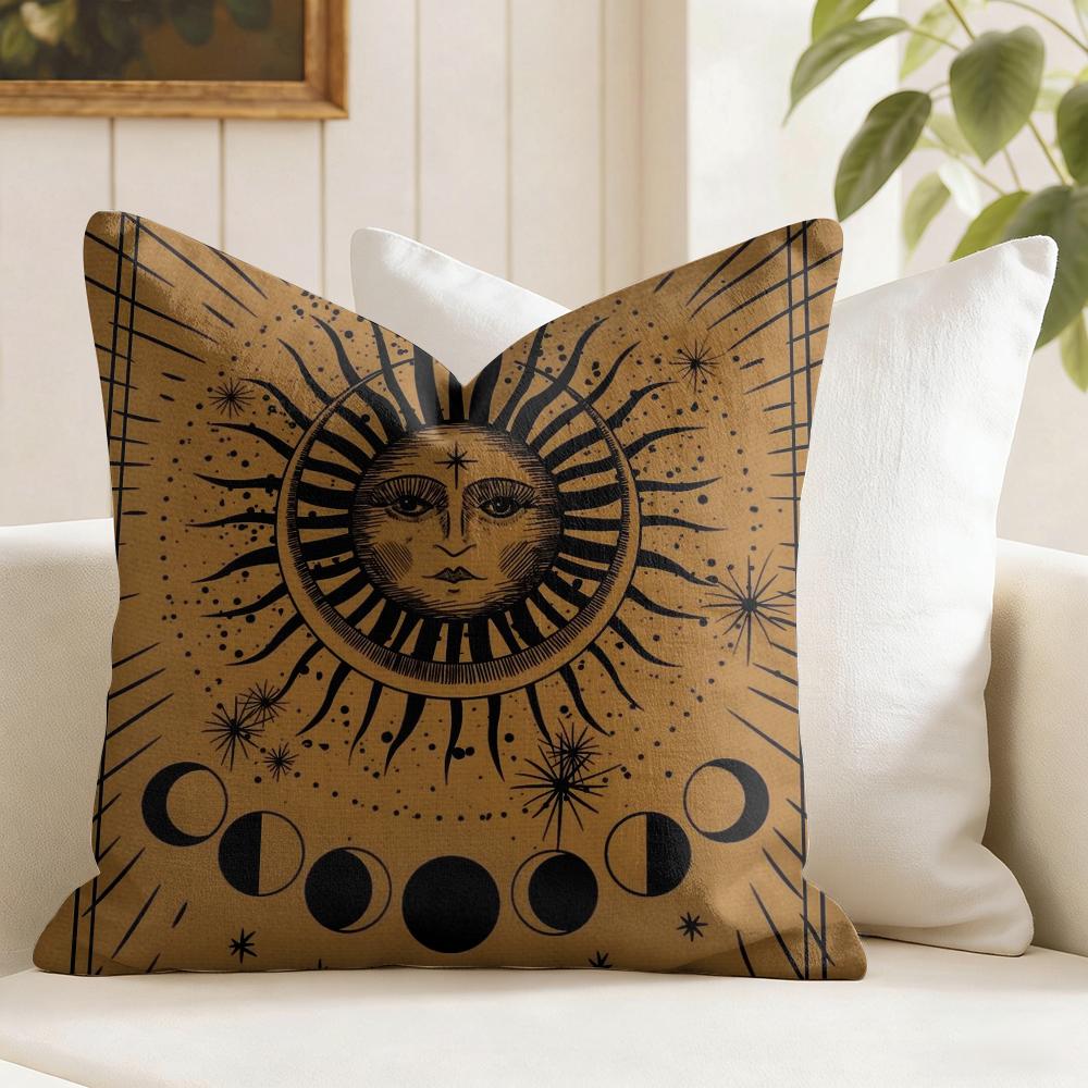 Tarot Sun and Moon Cushion Cover Summer Linen Pillow Case Organic Fabric Cushion Cover DoubleSided Print Sofa Home Decor