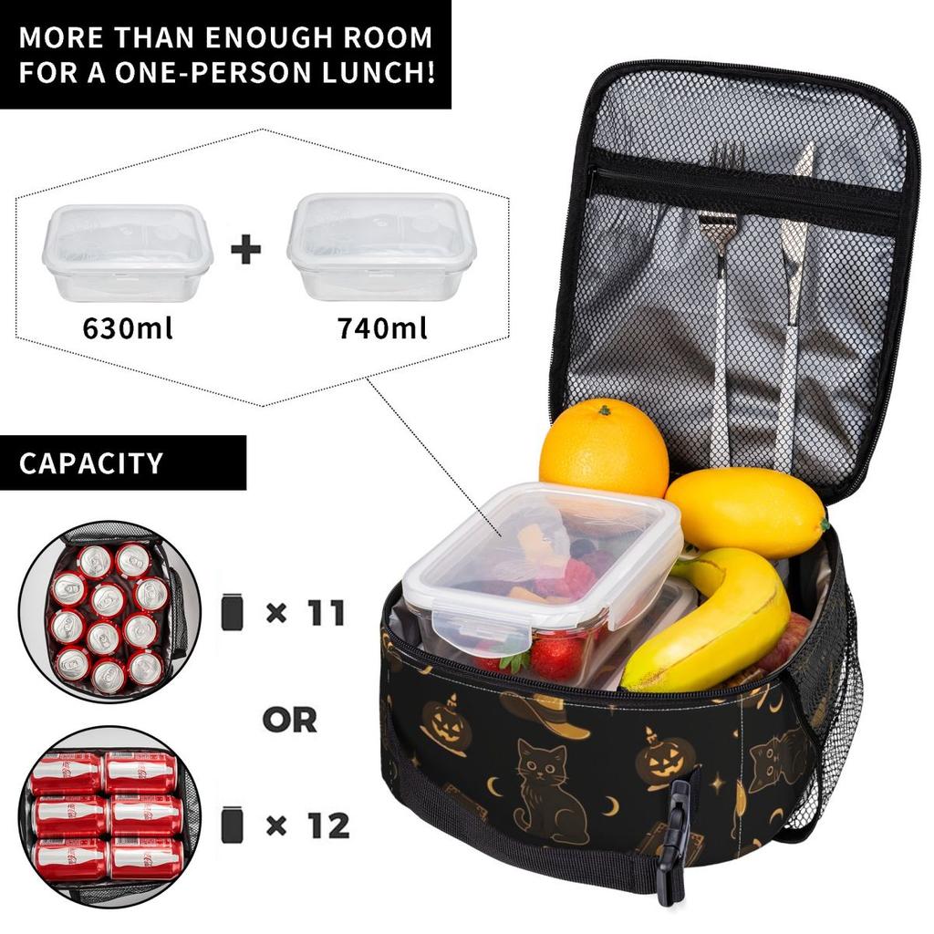 Heks Zwarte Kat Pompoen Halloween Patroon Geïsoleerde Lunchtas voor Vrouwen Kinderen Lekkagevrije Voedseldozen Thermische Lunchbox Tote