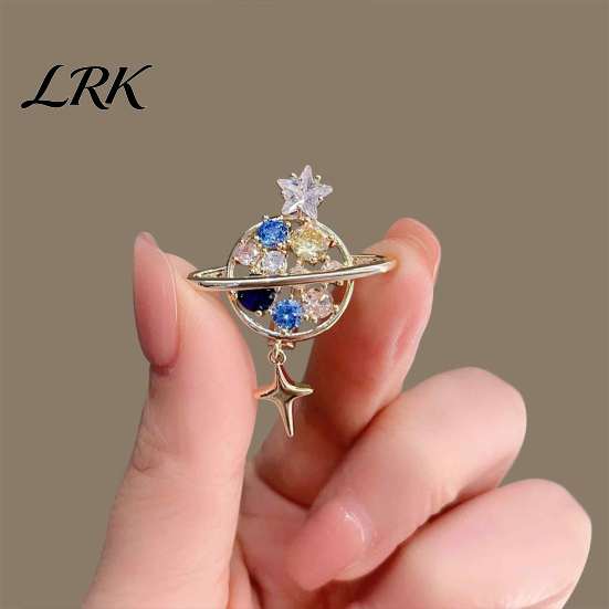 Golden Plated Scarf Pin Rhinestone Hollow Planet Brooch, Metal Lapel for Men Women, Brooch Decorative Badge Clothes Bag Hat Suits Anti Slip Collar