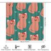 Polyester Waterproof Shower Curtain Featuring Cartoon Cherry Cats Design For Bathroom Decor, Available In Blue Green Colorway Wi