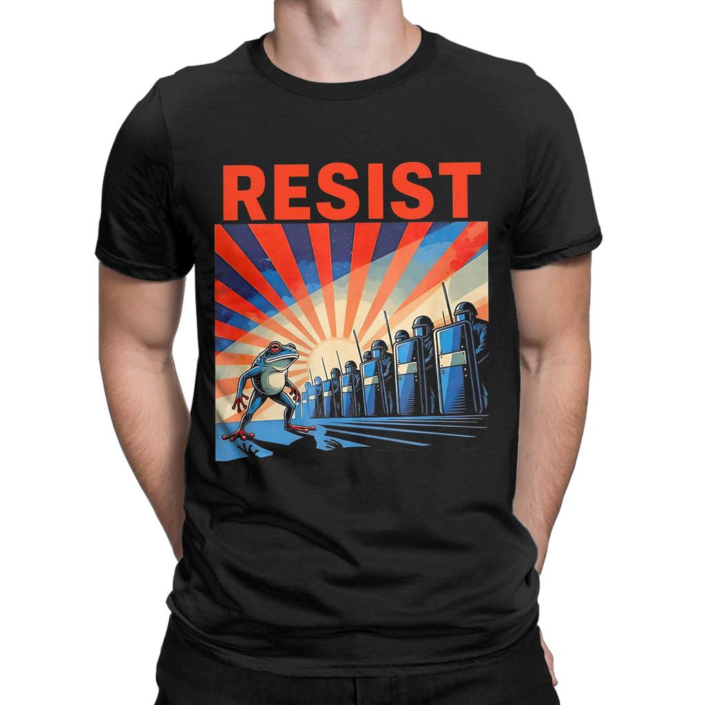 Resist Portland Frog Protest T Shirt Summer Trendy Cool T-Shirts Men Cotton Crew Neck Plus Size Top Tees Short Sleeve Y2K Tshirt