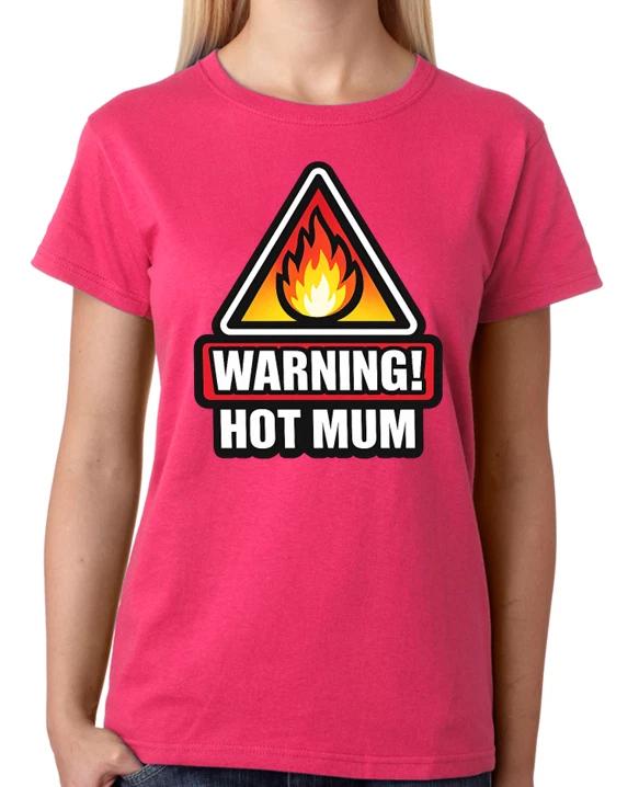 Warning I m The Hot Mum T-Shirt Funny Adult Humour Mother Ladies MILF Gift Tee M
