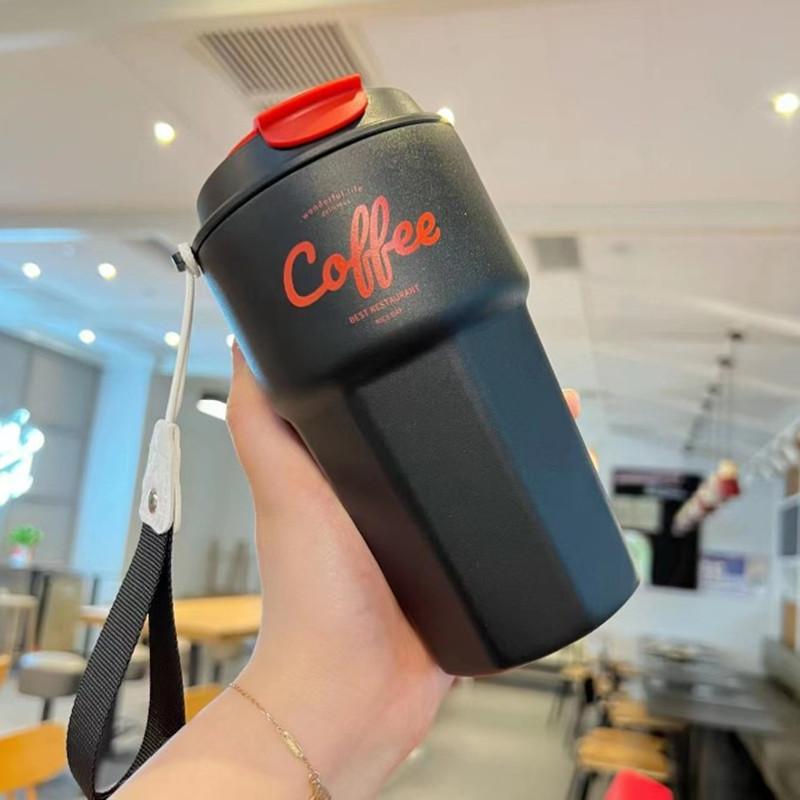 

Двойные стенки из нержавеющей стали кружки для кофе с крышкой портативная противопадающая питьевая вода чашка для офиса в помещении 420ml чёрный