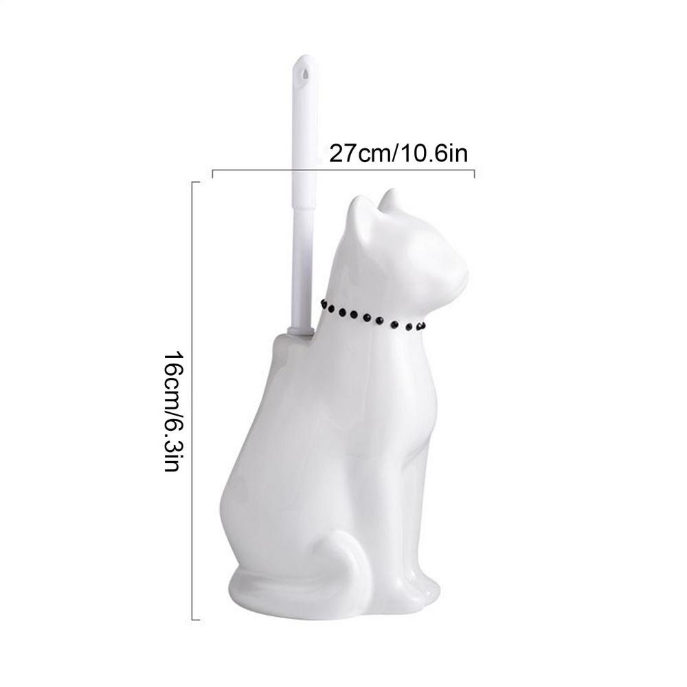Cat Toilet Brush Holder and Scrubber Toilet Bowl Brush Cute Ceramic Holder for Corner Maintenance Household RV Crevice Hygiene