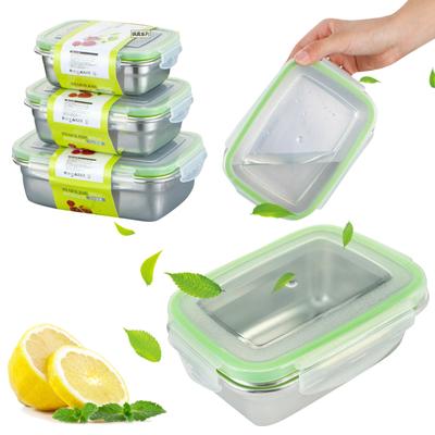 Household 304 Stainless Steel Refrigerator Food Grade Storage Fresh-keeping Box Lunch Lunch Box Portable Sealed Fast Food Lunch Box