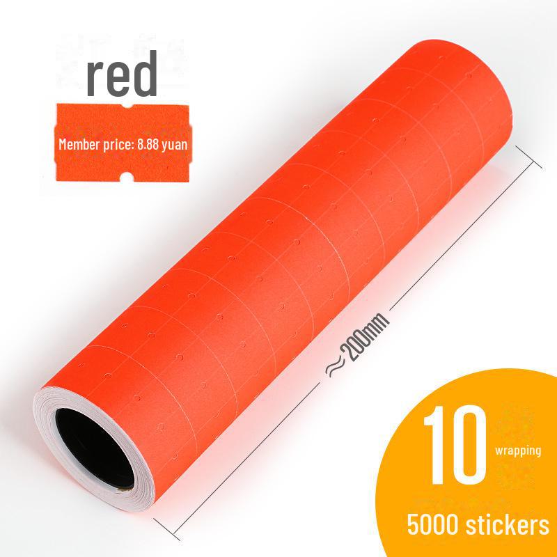 Fluorescent Single Row Price Tag Paper - 10 Rolls for Supermarket.