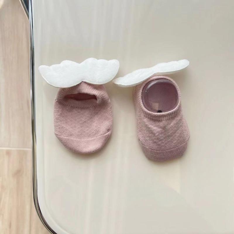 Chaussettes Ailes d'Ange pour Bébés Garçons Coton Élastique Couleur Unie Chaussettes Nouveau-nés Filles Printemps Été Antidérapantes Sol Coupe Basse pour
