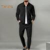 2Pcs/Set Men Outfit Lapel Long Sleeve Zipper Placket Coat Elastic Waist Adjustable Drawstring Long Pants Set