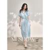 V-Neck Ruffled Hollow Lace Long Dress