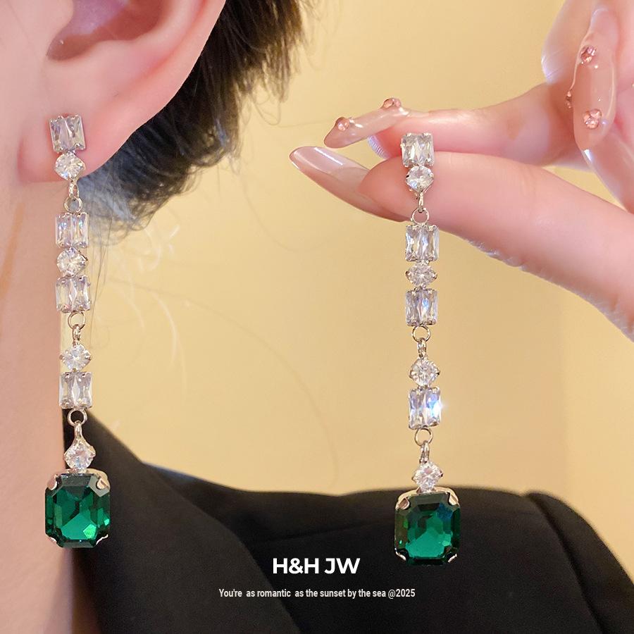 Silver Needle Zircon Square Tassel Earrings Light Luxury Premium Earrings Fashion Versatile Earrings Women