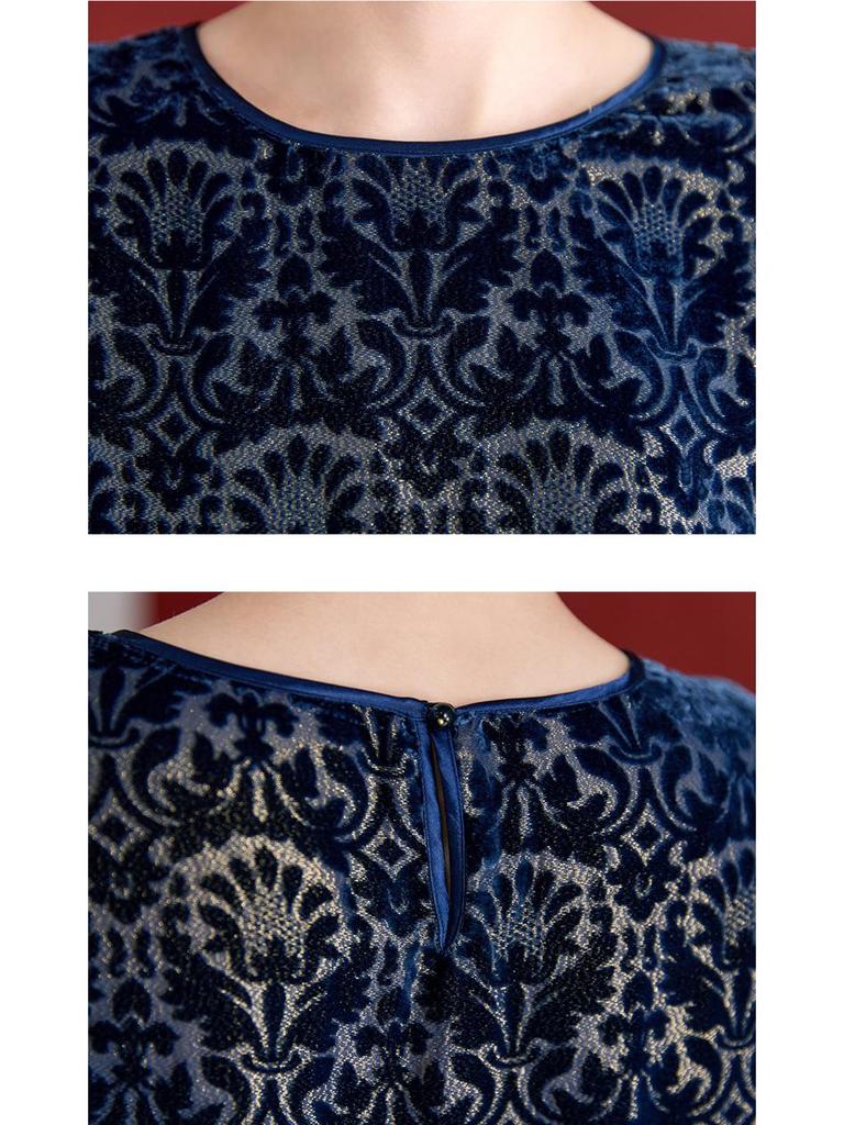 2025 Camicetta Casual Girocollo Manica Lunga in Velluto di Seta Mulberry Burnout 1853