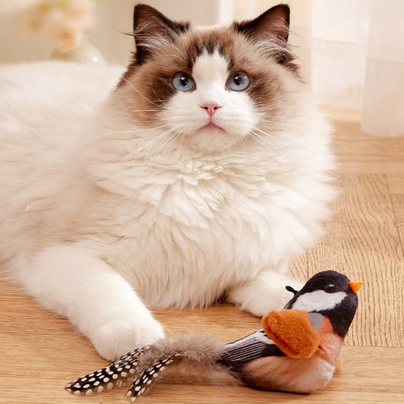 Kitten Chew Toy Sound Toy Teething Soft Bird Toy Chirping Bird with Sound Attractive Bird Shape Teething Toy