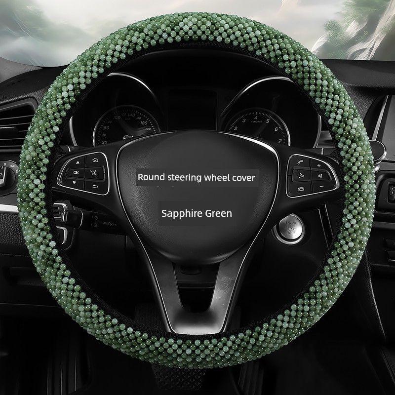 

Refreshing Summer Resin Jade Breathable round Beads Car Steering Wheel Cover Neutral Cute All Year Round Non-Slip Steering Wheel Cover Sapphire Green Round Shape