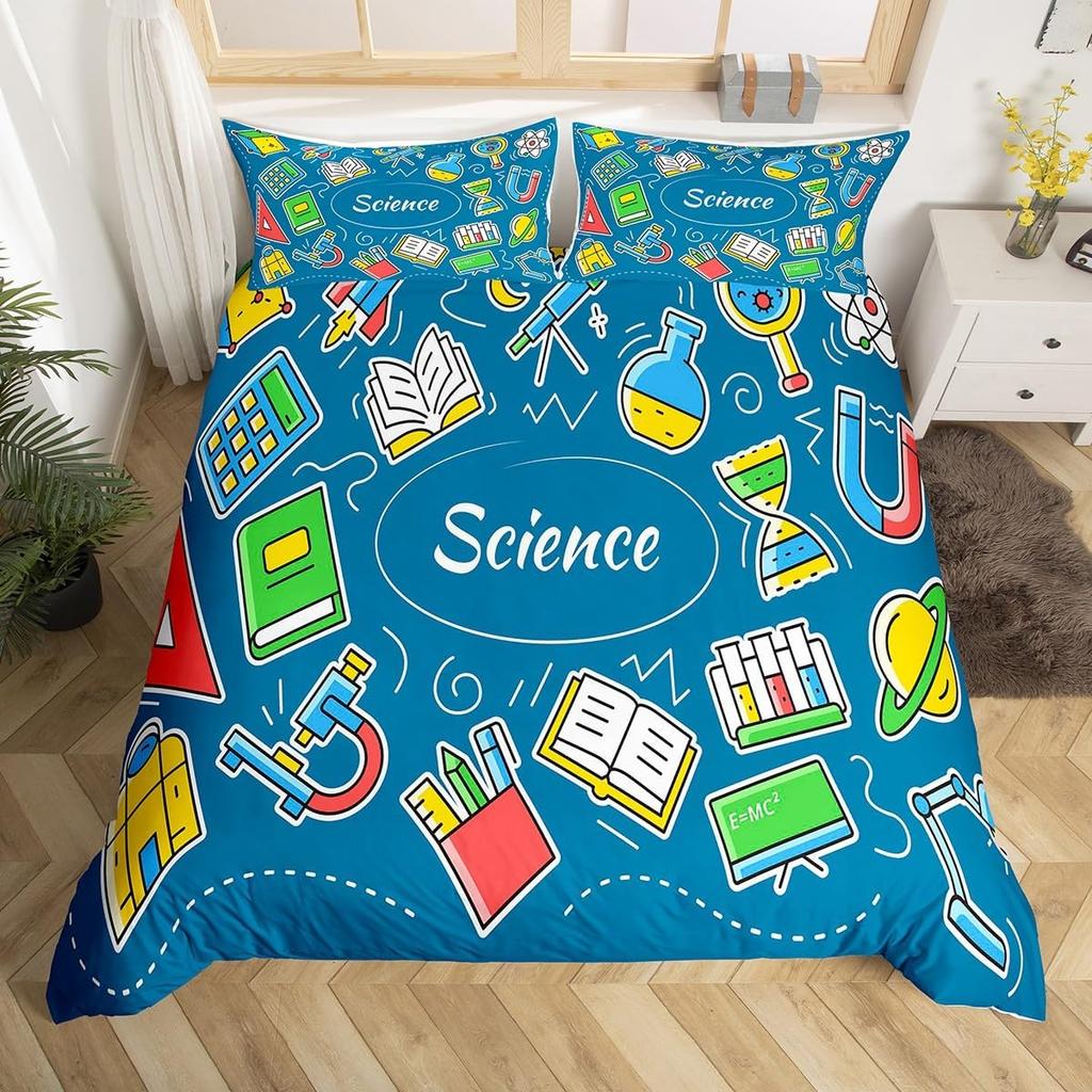 Science Formula Duvet Cover King 2/3 Pcs Math Equation Bedding Set For Boys Girls Chemical Math Geometry Subject Comforter Cover