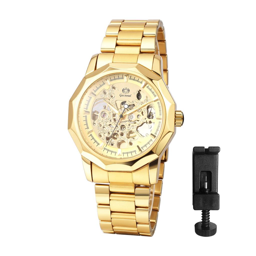 Octagonal automatic watch for business easy gear stainless gift for gold men, classic, style, luminous, steel, durable, anniversary, birthday,