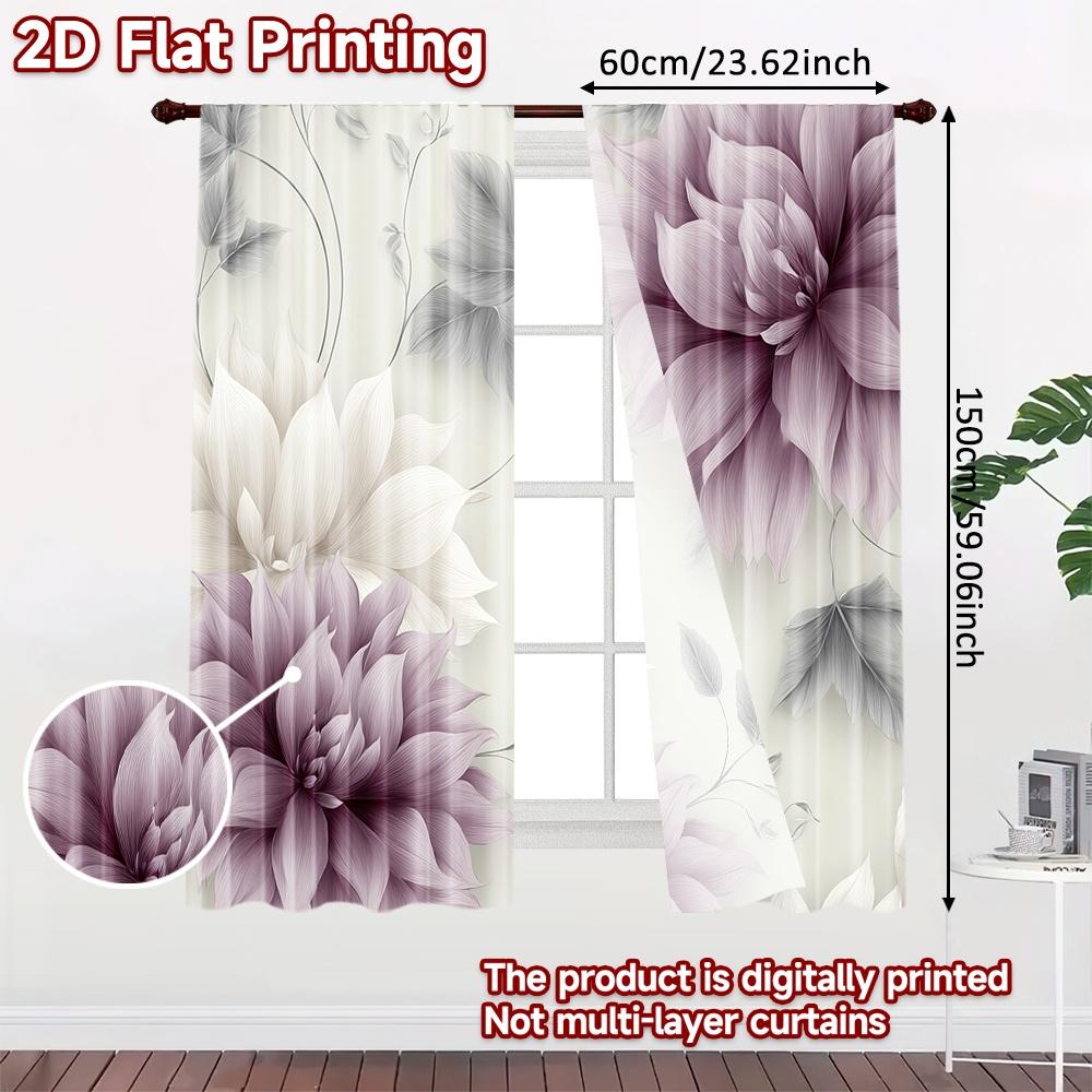 Flat Printing Curtains Without Rod Floral Elegance Design Fashionable Curtainments During New Year Holiday Curtain Set Of 2 Modern Made Polyester