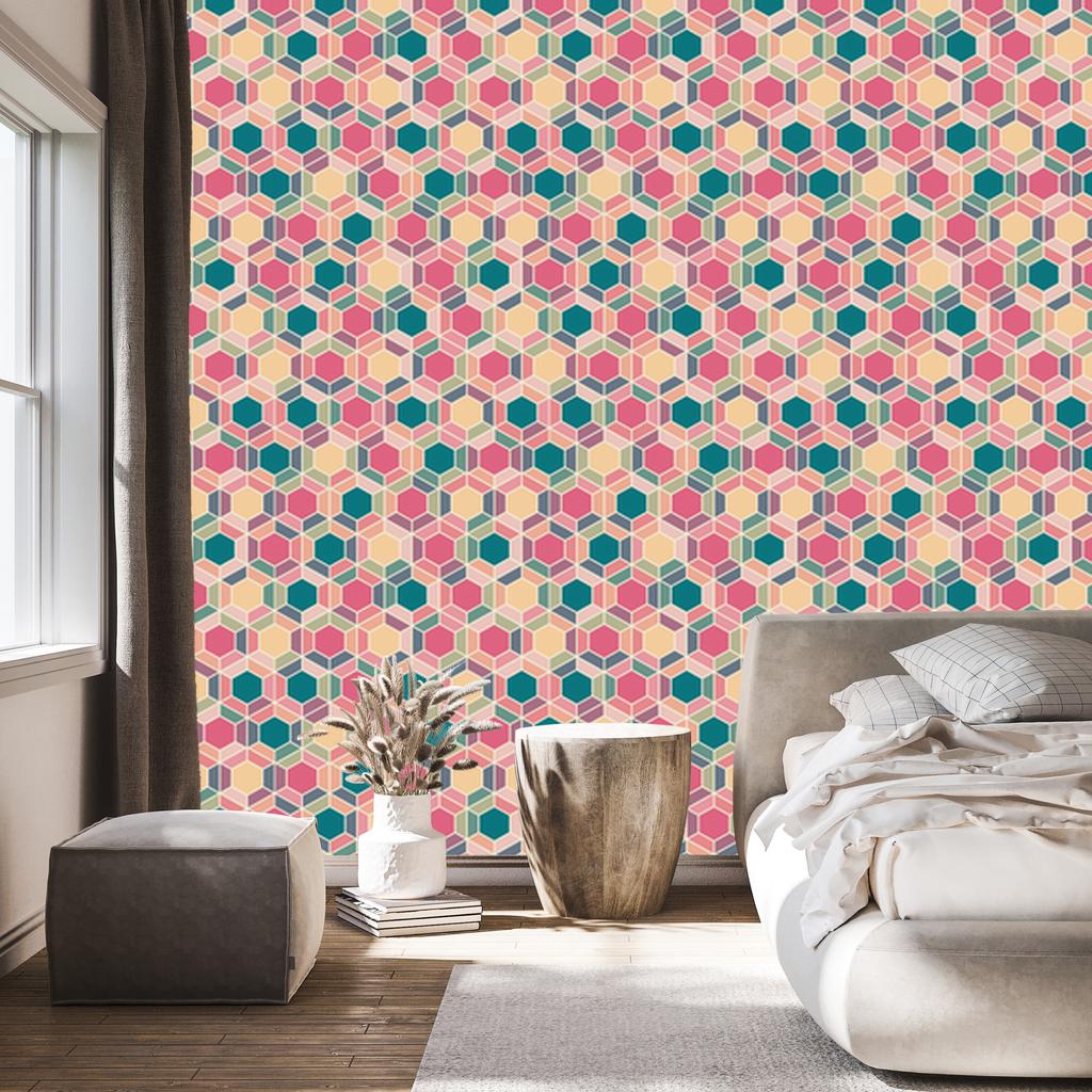 Colorful Geometric Retro Pattern Wallpaper for Living Room and Bedroom 50x1000