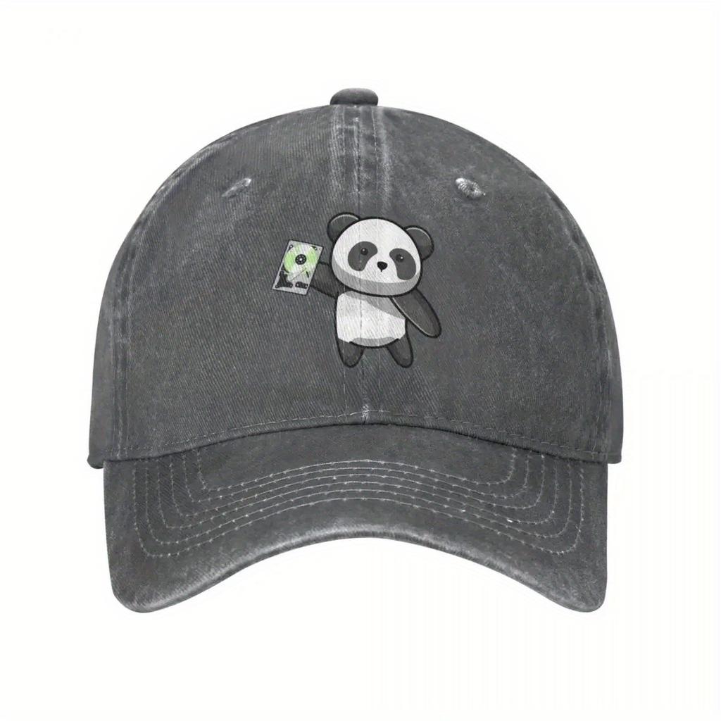 Panda Holding Hard Drive Baseball Cap Cotton Adjustable Casual Sun Hat for Men Women