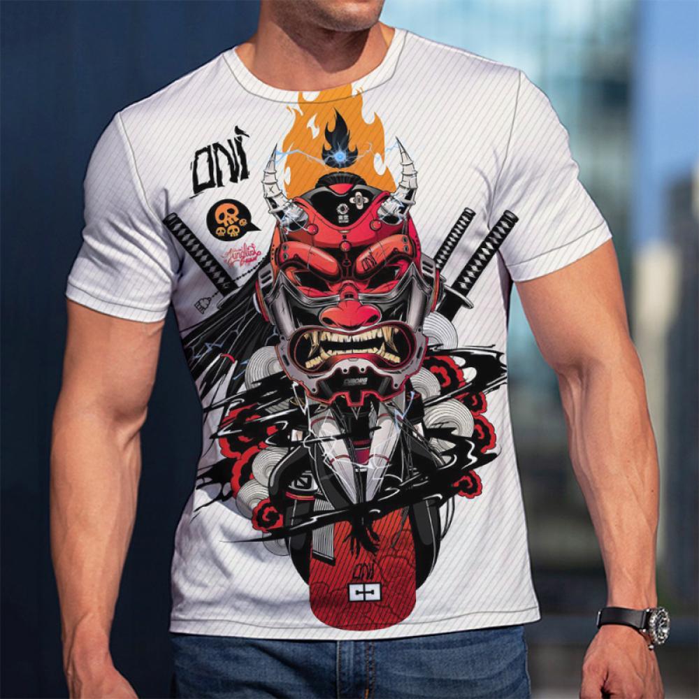 Fashion 3D Samurai Mask Print T Shirt For Men Japan Ghost Warrior Harajuku Streetwear Hip Hop Trend O-neck Tops Summer Loose Tee