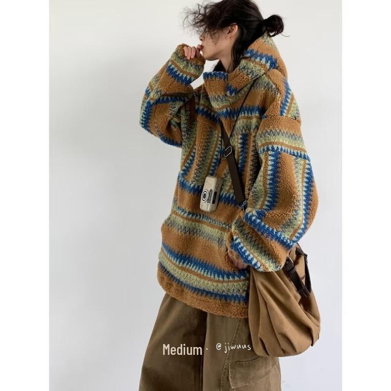 Unisex Retro Color Block Lambswool Hoodie - Autumn/Winter Collection Medium