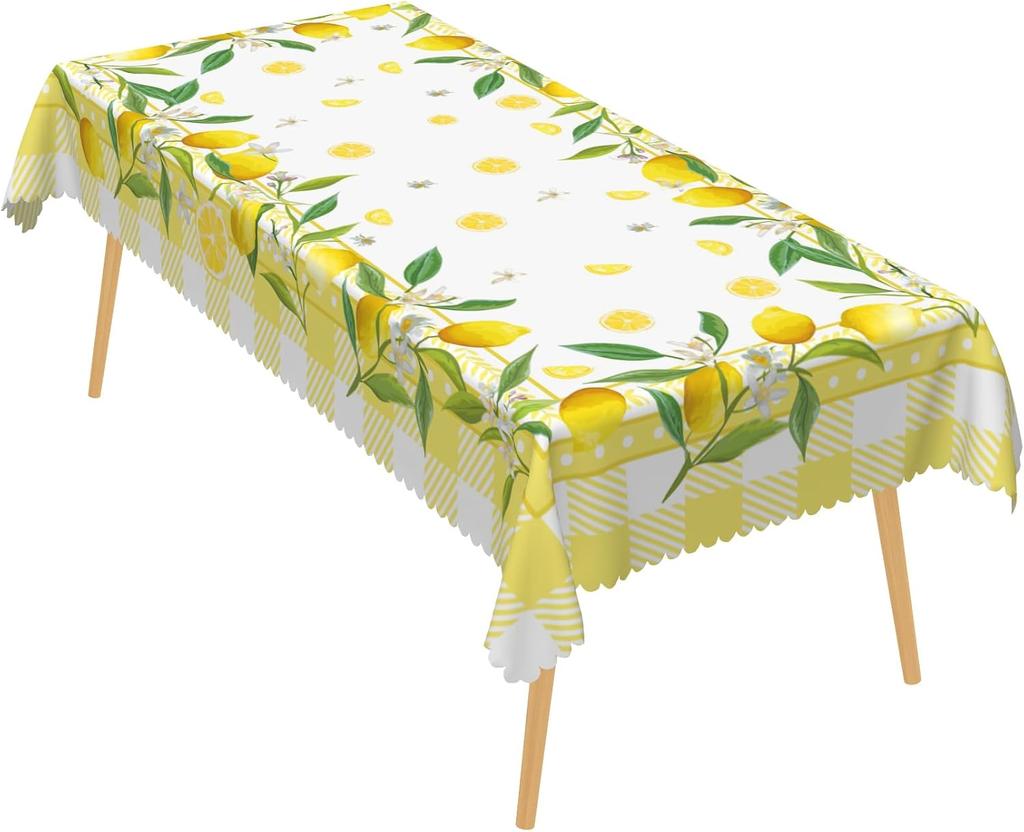 Summer Lemon Leaves Floral Tablecloth for Table Decor Reusable Rectangle Table Cover for Garden Theme Party Kitchen Dining Decor