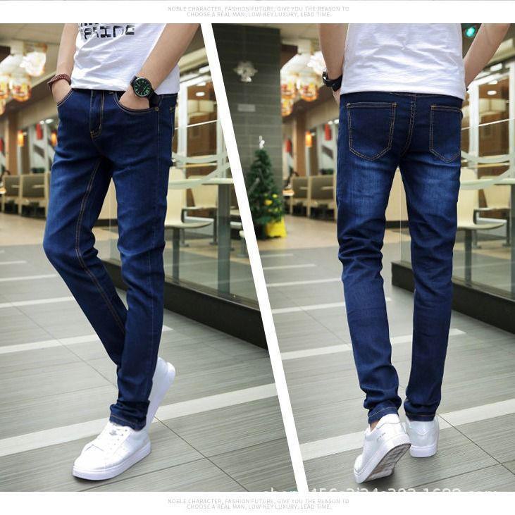 Men's Korean Style Trendy Slim Fit Elastic Jeans, Casual Spring & Autumn Pants