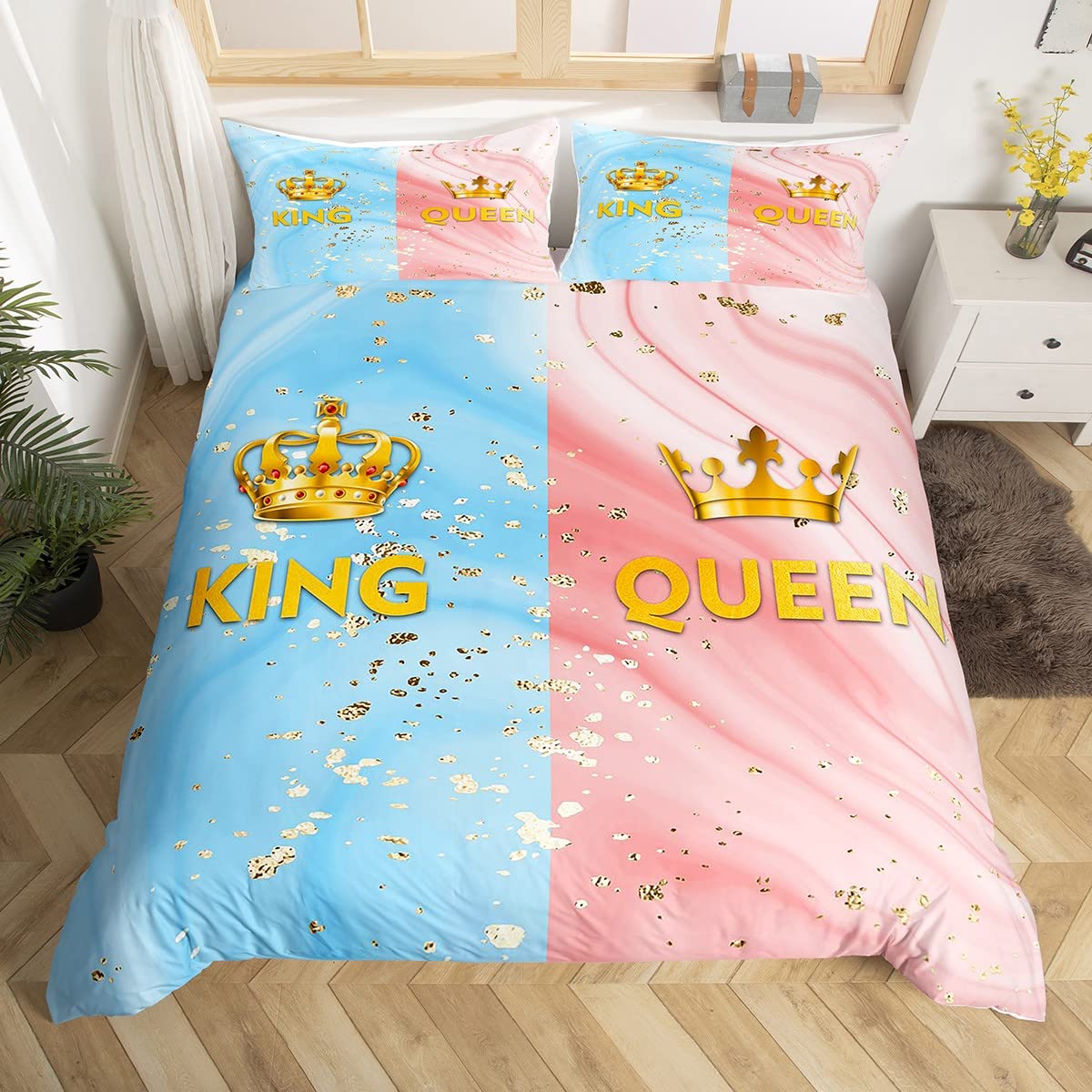 

King and Queen Duvet Cover Set 2/3 Pcs Romantic Valentine s Day Bedding Set Microfiber Comforter Cover Wedding Anniversary Gifts EU Single(135*200cm)3pcs