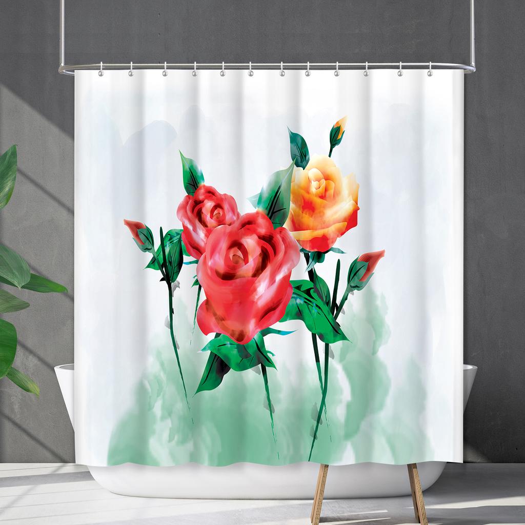Shower Curtain Waterproof And Mildew-Proof 3D Digital Printing Plant Flower Plant Shower Curtain Bathroom Partition