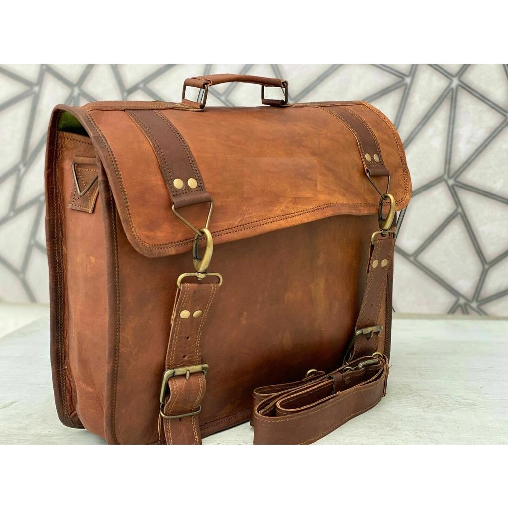 Vintage Laptop Handmade Briefcase Bag Satchel Messenger (Men's Bag)  Leather