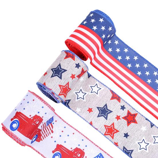 1/3 rull Amerikansk flagg bånd dobbeltsidig stjerne stripet med ståltråd pakke bånd rød 4. juli uavhengighetsdag blått hvitt bånd DIY håndverk