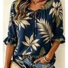 Women's Light Blue Paisley Print Tie Front Blouse, Casual Loose Top for Spring Summer Daily Wear