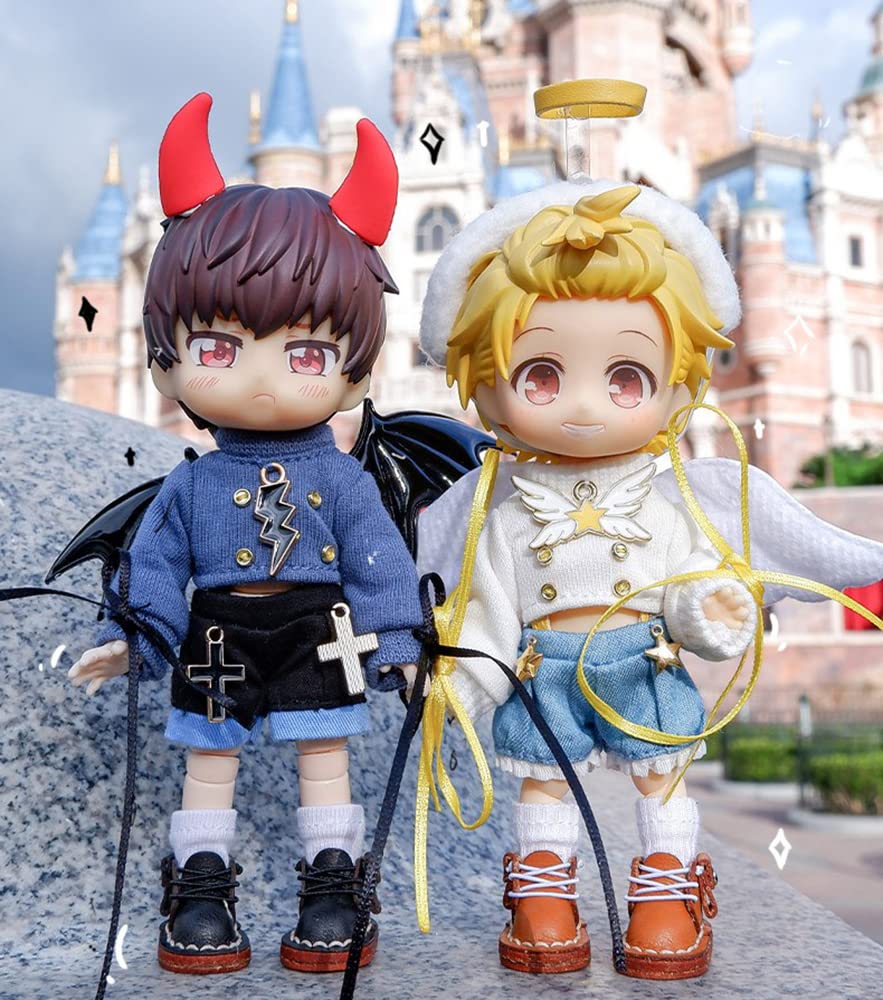 Roupa para Boneca Obitsu 11cm, Conjunto de Roupa Anjo & Diabo, Conjunto de 4 Peças (Conjunto de Anjos) - Inclui Calções, Moletom e Calças