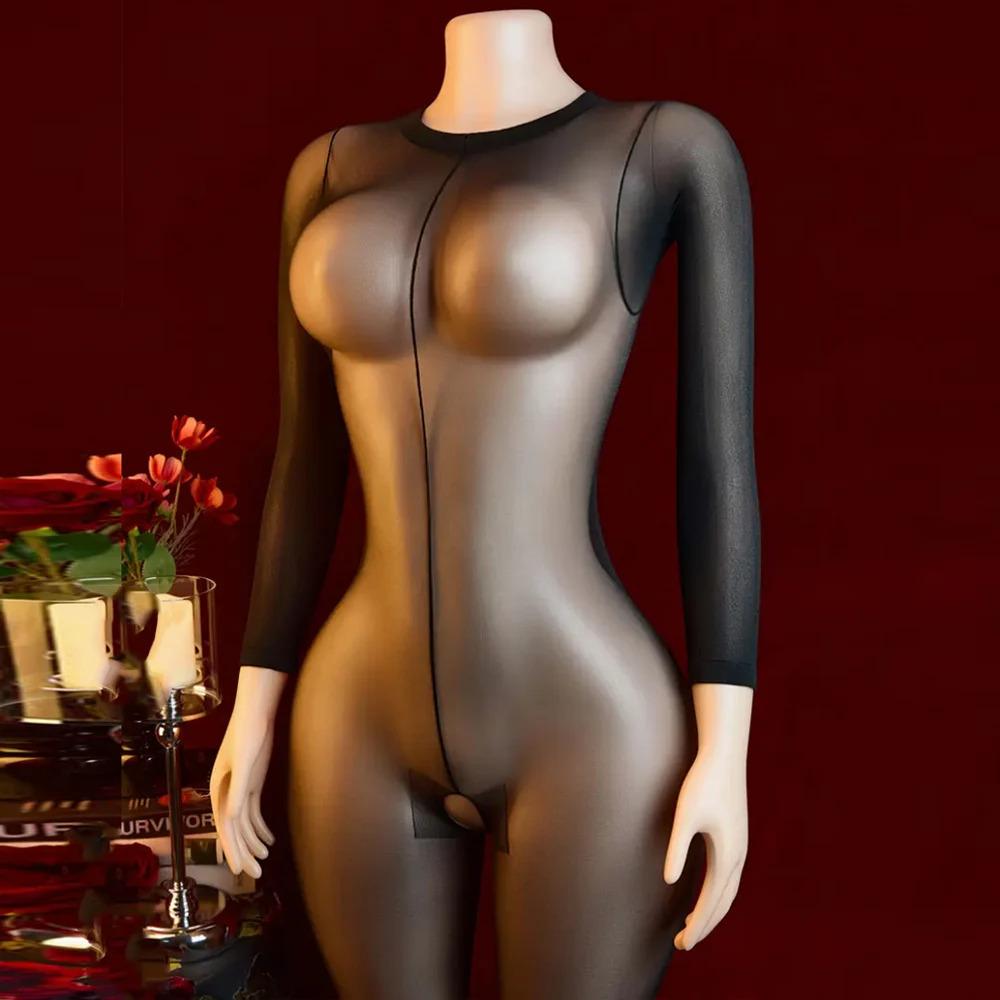 Solide Sexy Erotische Offener Schritt Bodystocking Dessous Schwarz Bodysuit Sexy Porno Langarm Unterwäsche Frauen Schrittlose Kostüme